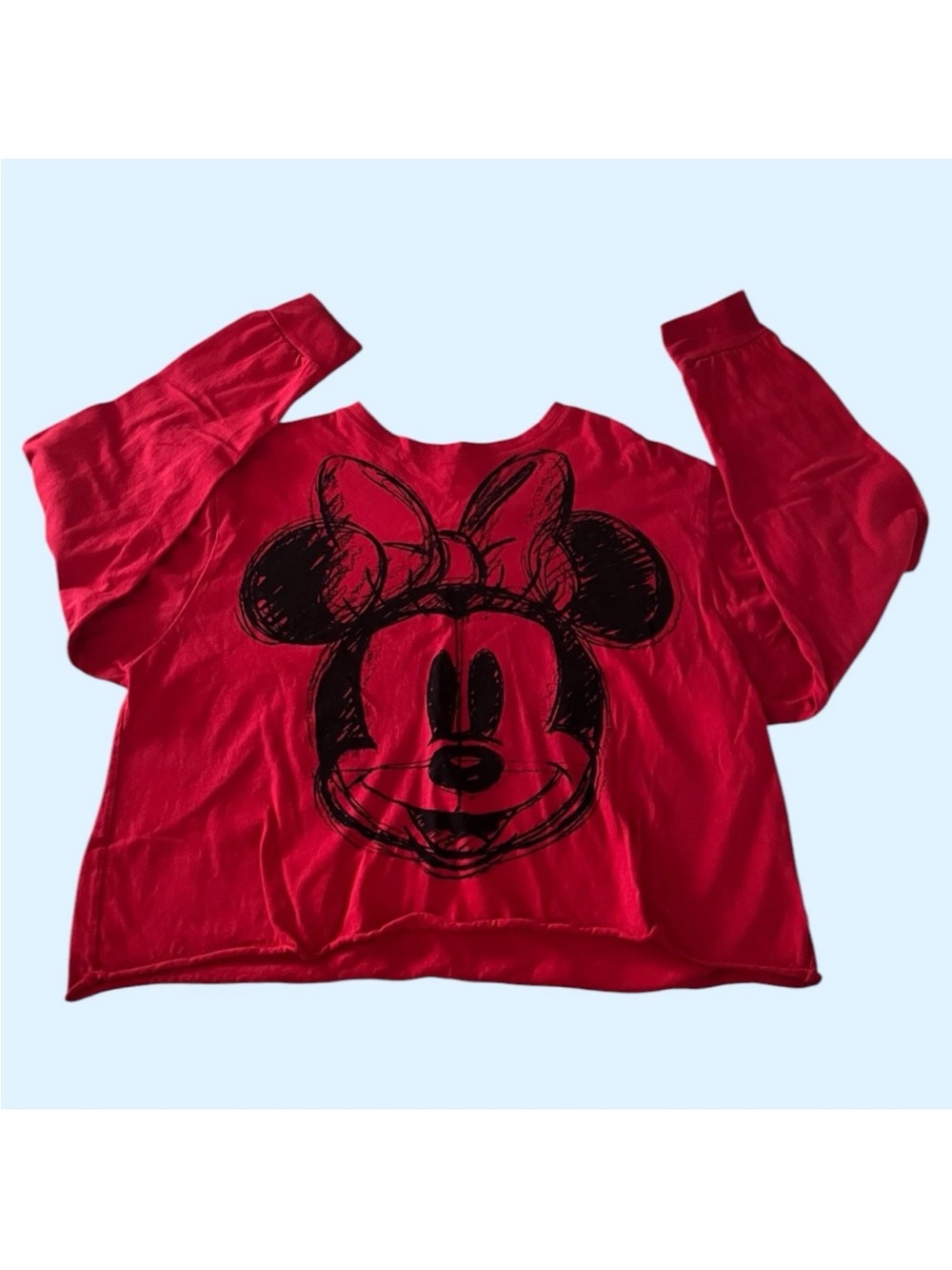 DISNEY WOMENS SIZE XL Red Cropped Minnie Mouse Graphic Long-Sleeve T Shirt